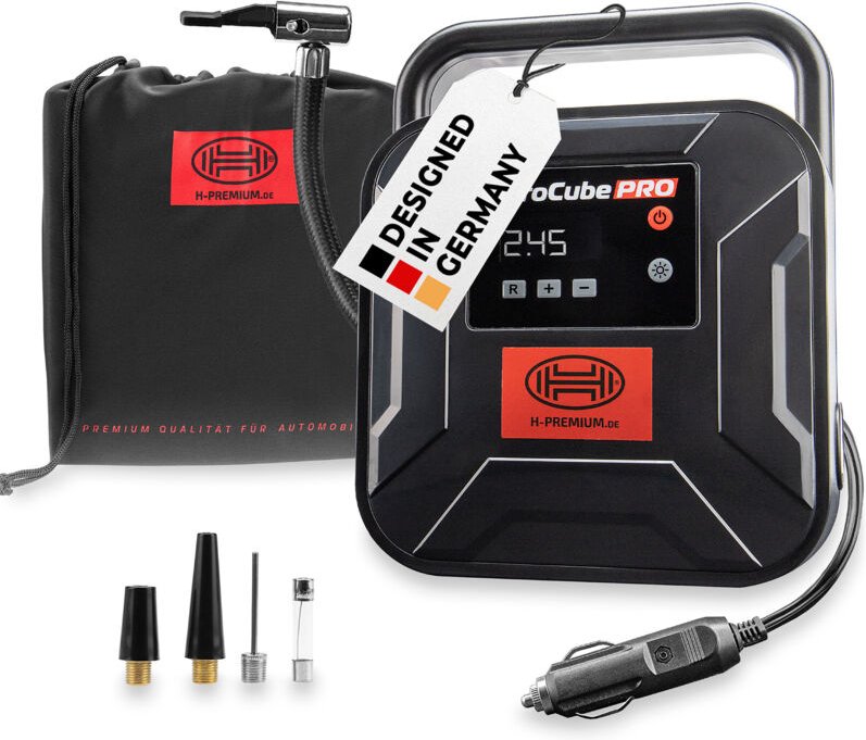 HEYNER® Kompressor mini I Tasche I 12V/120W Druckluft 10 bar/150PSI Digitales Manometer I LED Beleuchtung I elektrische ...