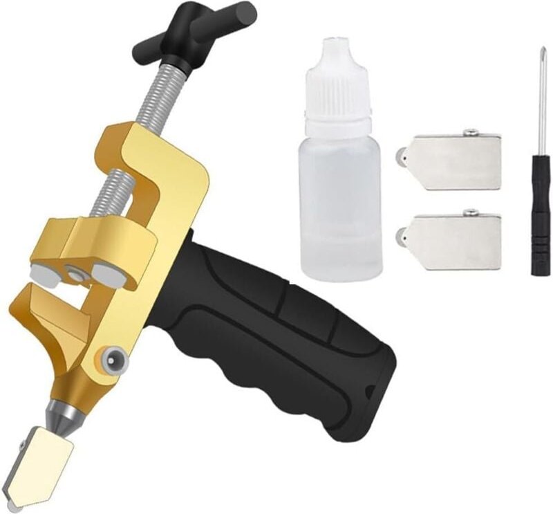 Manuelles 2-in-1-Glasschneidwerkzeug mit 2 Wolframstahlklingen zum Schneiden von Glas, Spiegeln, Keramikfliesen und glas...