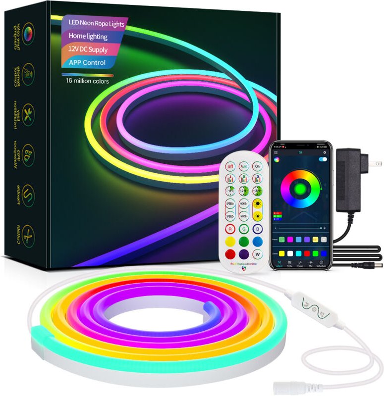 LED-Lichtstreifen, 5 m RGB-LED-Neonlicht für Schlafzimmer, 12 V-App-Steuerung, Musiksynchronisierung, Farbwechsel, wasse...