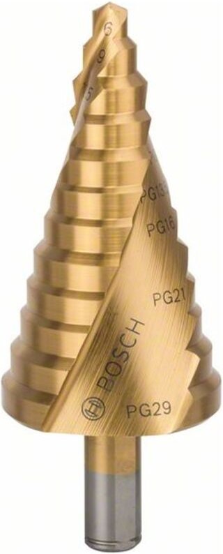 Bosch Stufenbohrer HSS-TiN, für Kabelverschraubung, 6 - 37 mm, 10 mm, 93 mm, 12 Stufen