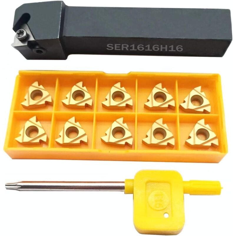 5/8' SER1616H16 Wendeschneidplattenhalter aus Wolframkarbid mit 10 Stück 16ER AG60 BP010 Wendeschneidplatten aus Hartmet...