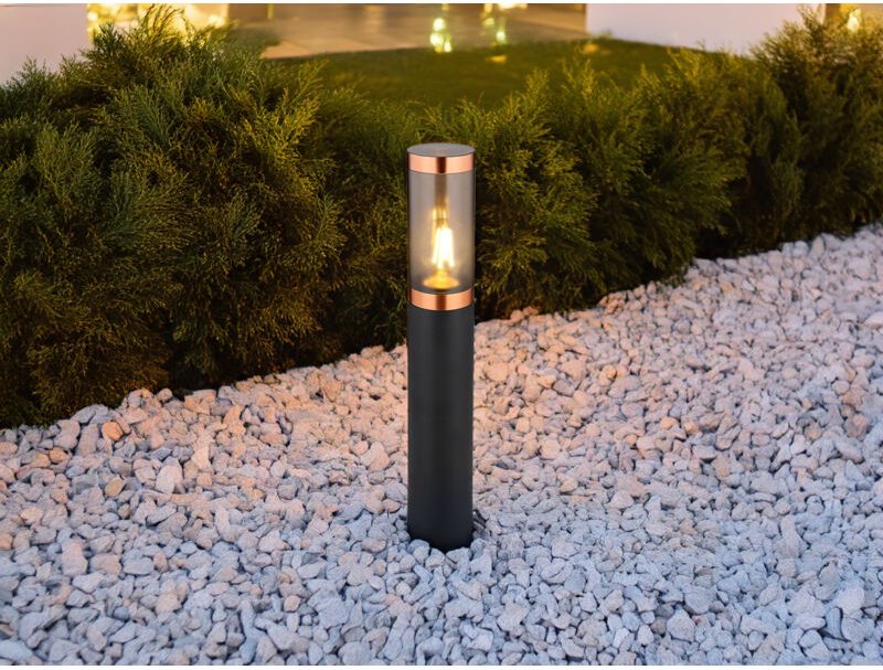 Meinewunschleuchte - led Sockelleuchte aus Edelstahl in Schwarz & Kupfer, Höhe 45cm