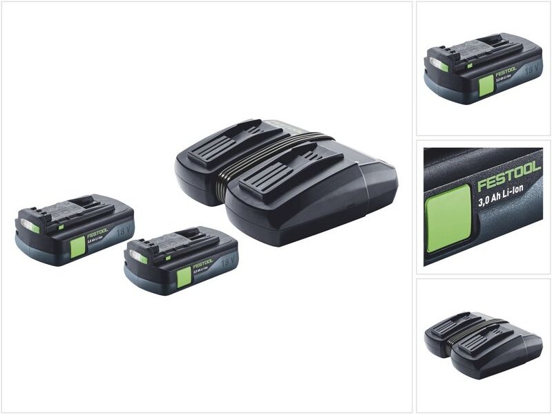 Festool Energie Set 2x BP 18 Li 3,0 C Akku 18 V 3,0 Ah / 3000 mAh Li-Ion ( 2x 577658 ) + TCL 6 DUO Doppel Ladegerät ( 57...