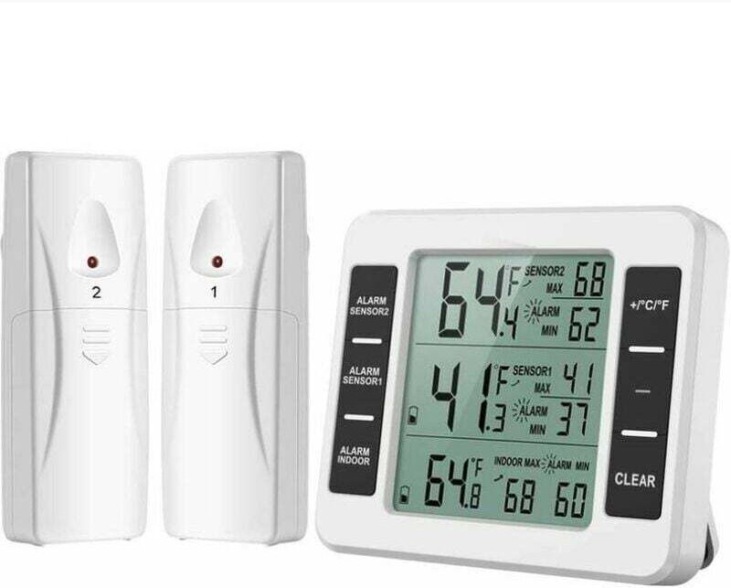 Kühlschrank-Gefrierschrank-Thermometer, T-Audace Kabelloses Kühlschrank-Thermometer mit 2 Sensoren, akustischer Alarm, M...
