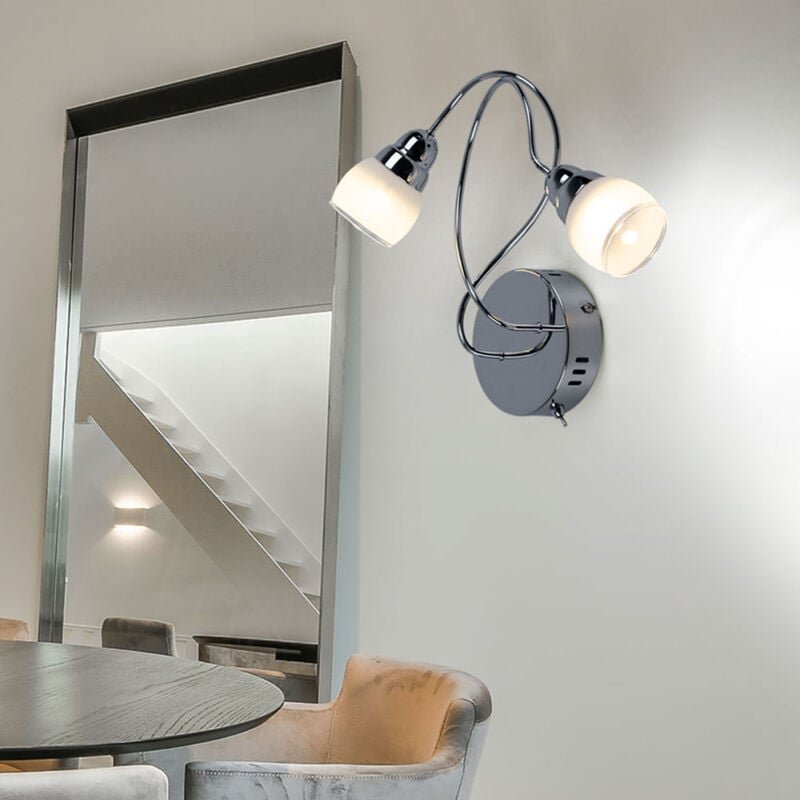 Esto - Spotlampe Wandleuchte Wandlampe Wohnzimmerlampe Schlafzimmerleuchte, 2 flammig, Metall Glas chrom satiniert, 2x l...