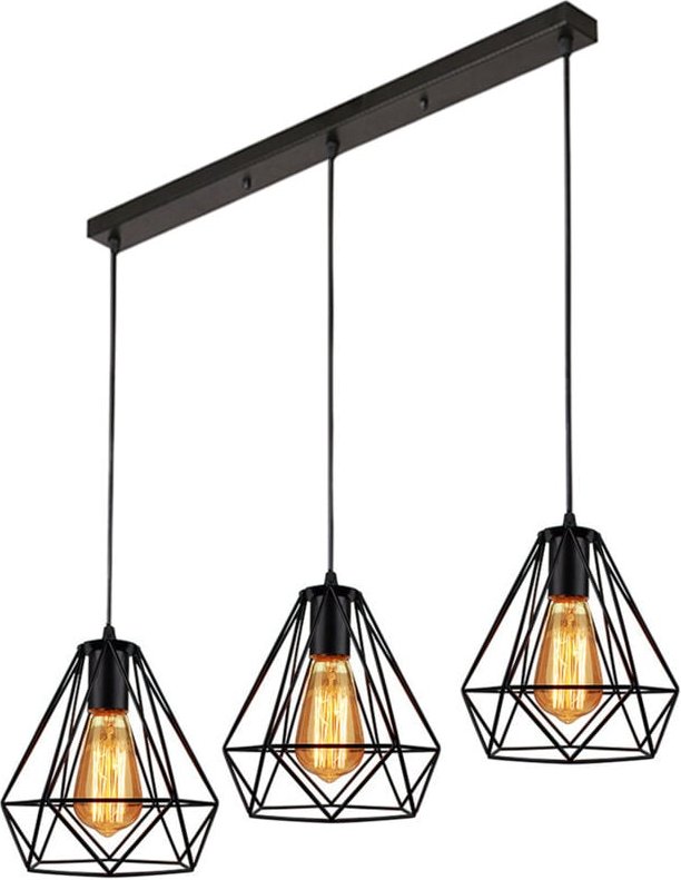 Industrial Pendelleuchte 3 Edison E27 Lampenhalter Kronleuchter Rautenförmiger Leuchte Deckenlampe für Esszimmer Küche S...