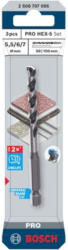 Bosch PRO Bohrer HEX-5-Set, 5,5x100, 6x100, 7x100 mm, 3-tlg.