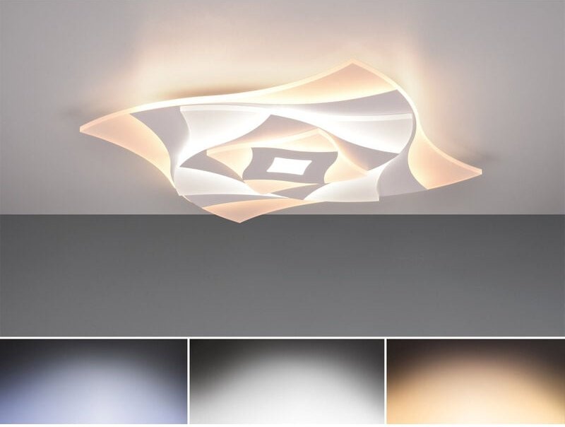 LED Deckenleuchte AKITA flach Weiß Fernbedienung dimmbar Quadrat, 48cm