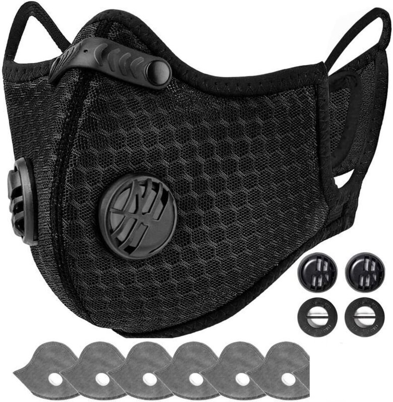 Wiederverwendbare, waschbare Staubmaske mit 6 Filtern für Outdoor-Sportarten – Einheitsgröße, Schwarz