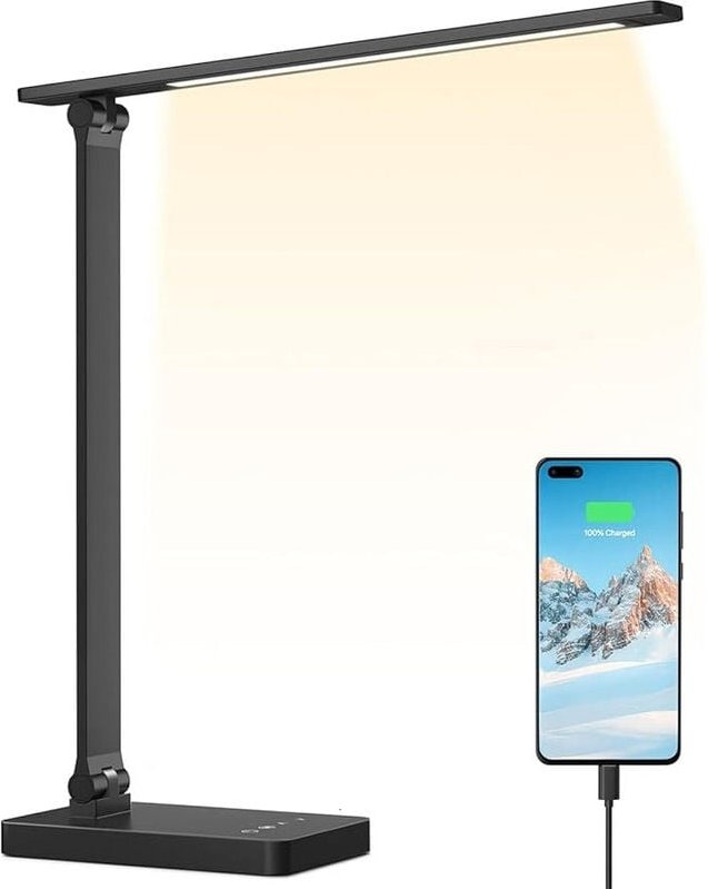 10-W-LED-Schreibtischlampe mit separatem USB-Anschluss, dimmbar, 44 LEDs, 655 lm, verstellbarem Fuß (1,5 m USB-Kabel im ...