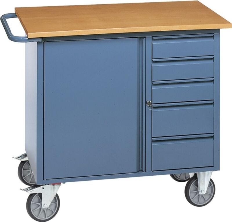 Promat - Werkstattwagen mobiler Arbeitsplatz 5x Schubladen & Flügeltür schließbar