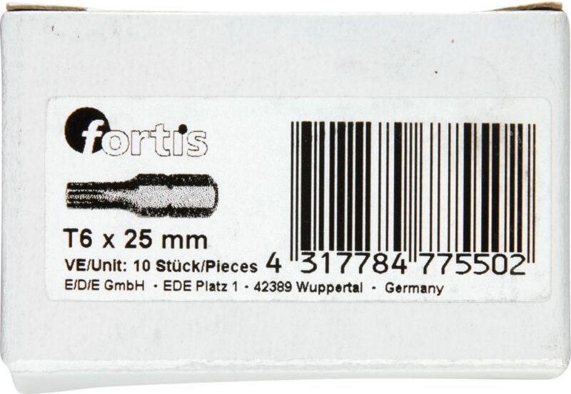 Bit zähhart 1/4" DIN3126 C6,3 T6x25mm 10er Pack FORTIS