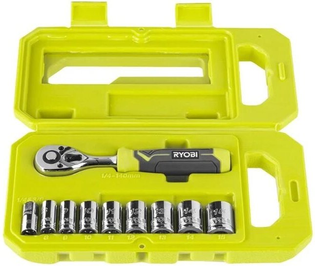 RHRS10PC Steckschlüsselsatz Ratsche 1/4 Zoll 10 Stück 8-15 mm - Ryobi