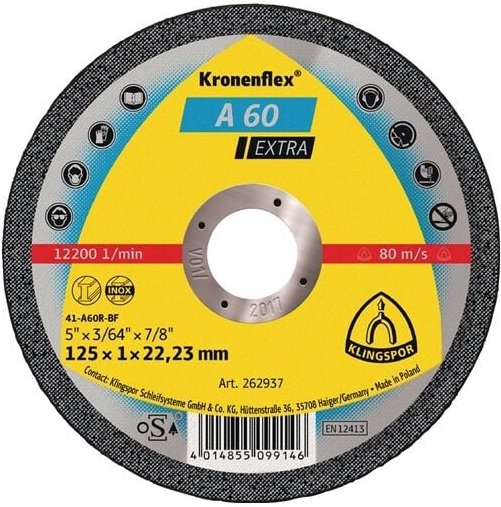 Thumbnail - Trennscheibe a 60 ex 125x1x22,23mm (262937) - Klingspor