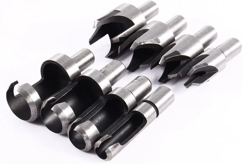 Holzdübel-Lochschneider-Set, 8-teilig, 5/8", 1/2", 3/8", 1/4", aus Kohlenstoffstahl, Rundholz-Holzdübel-Zapfenbohrer