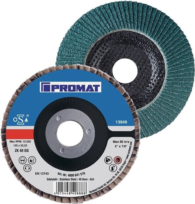 Promat - Fächerscheibe d. 180 mm Körnung 60 gekröpft inox Zirkonkorund