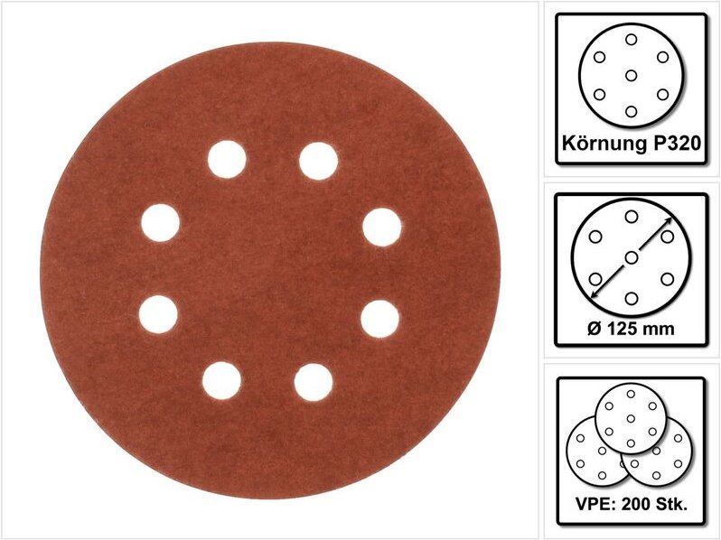 Schleifpapier Klett 125 mm k 320 200 Stk. ( 4x P-43692 ) für dbo bo dcw dwe gex pex sxe bos - Makita