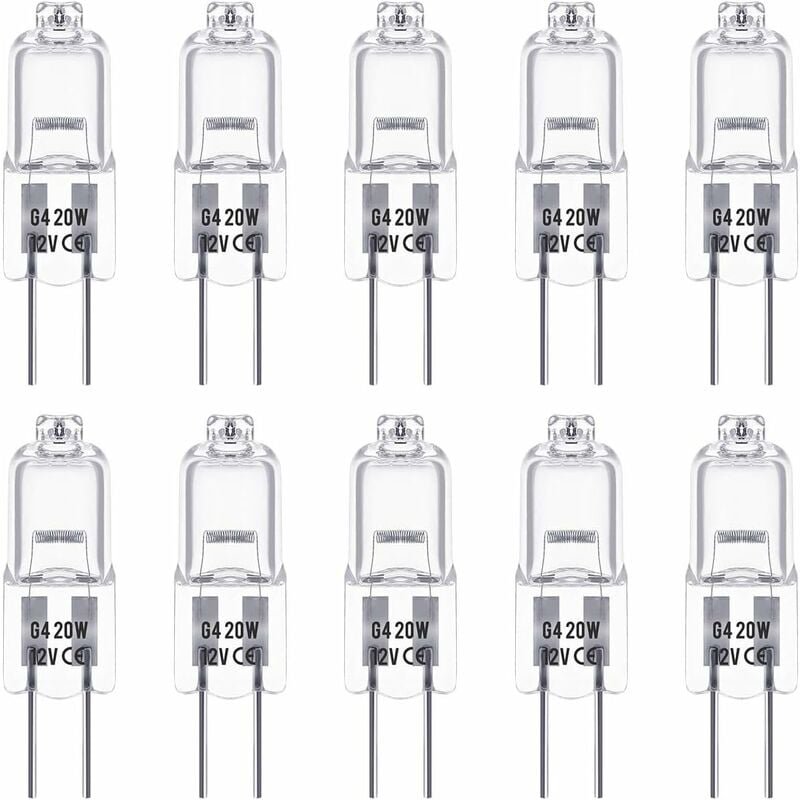Mumu - Halogenlampen G4, 12 v, 20 w, Warmweiß 3000 k, 350 lm, dimmbar, transparent, 10 Stück