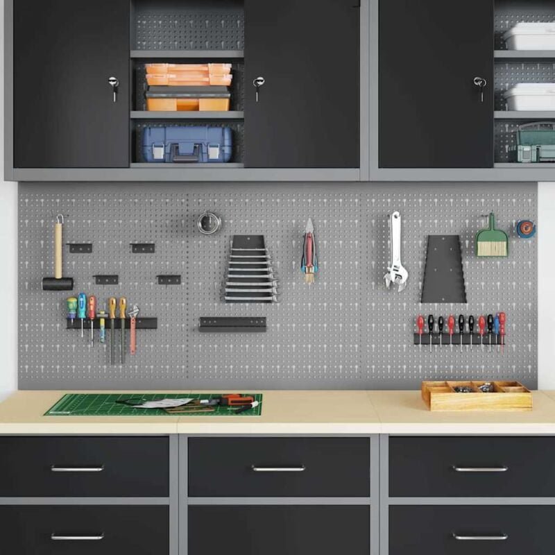 Pegboards - 3er Pack mit 15 Zubehörteilen, Grau, 150 x 60 cm, Stahl Vidaxl 480509
