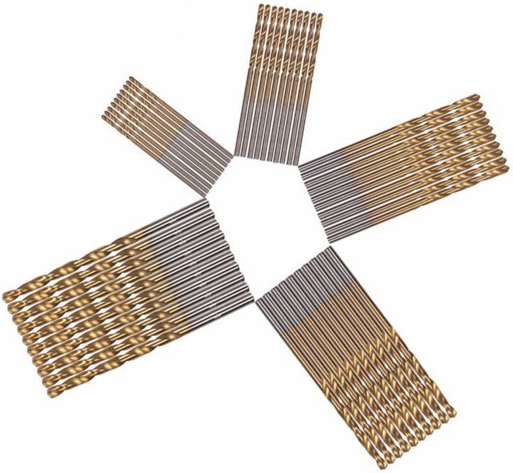 Lntyq 50 Stück Mini-HSS-Titanbeschichteter Hochgeschwindigkeitsstahl-Spiralbohrer, 1,0/1,5/2,0/2,5/3,0 mm, Mikrobohrer, ...