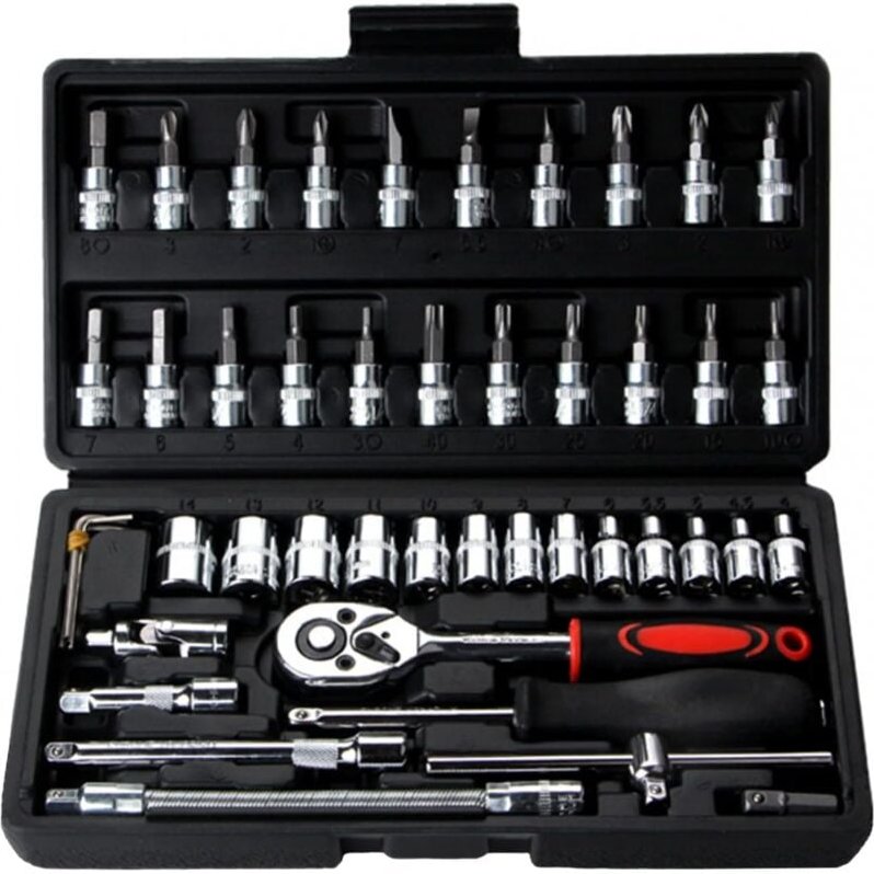 46-teiliges Steckschlüssel-Set mit 1/4-Zoll-Antrieb, metrisch, Heim-Werkzeugset, umschaltbare Ratsche, Auto-Reparaturwer...