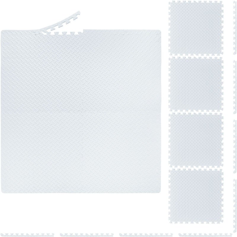Relaxdays Bodenschutzmatte, 60x60 cm, 8 Schutzmatten mit Rand, EVA, 3m² Fläche, Unterlegmatte für Fitnessgeräte, weiß
