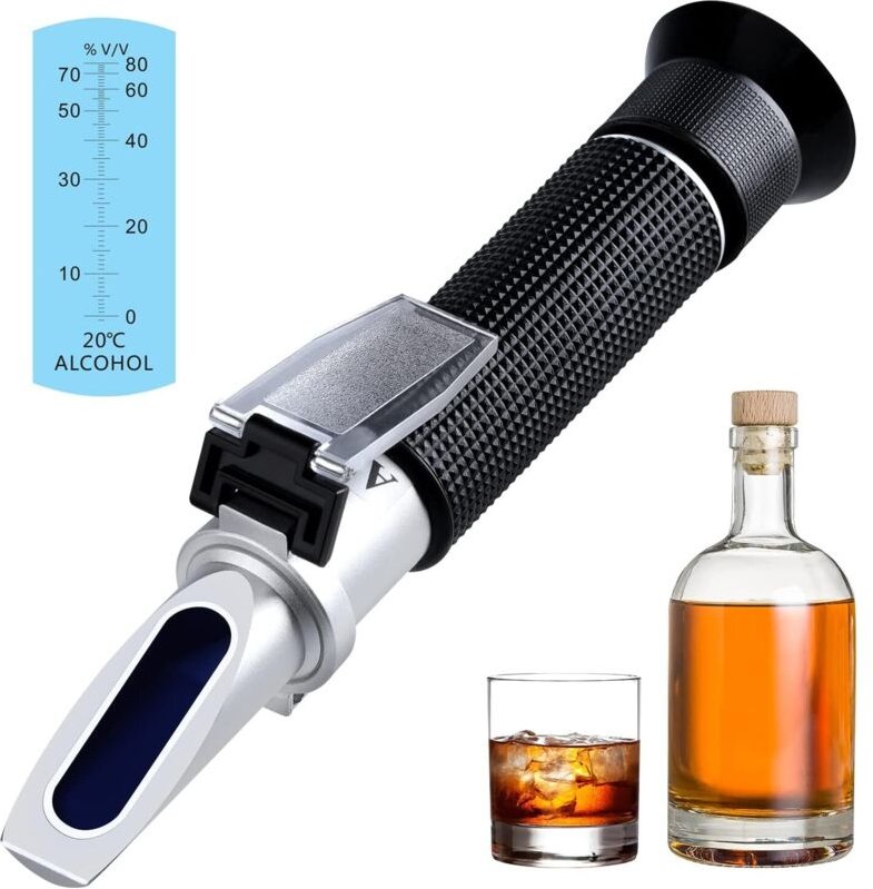 Hochpräzises Alkoholrefraktometer 0–80 % v/v, tragbares Messgerät für den Alkoholgehalt, Handrefraktometer für Alkoholme...