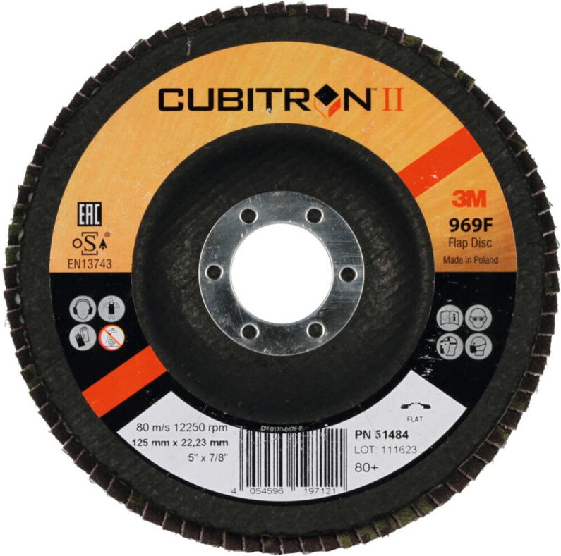 Fächerschleifscheibe 969F Cubitron ii, Glasgewebeteller, flach, 115 mm Durchmesser, Körnung: 80 - 3M