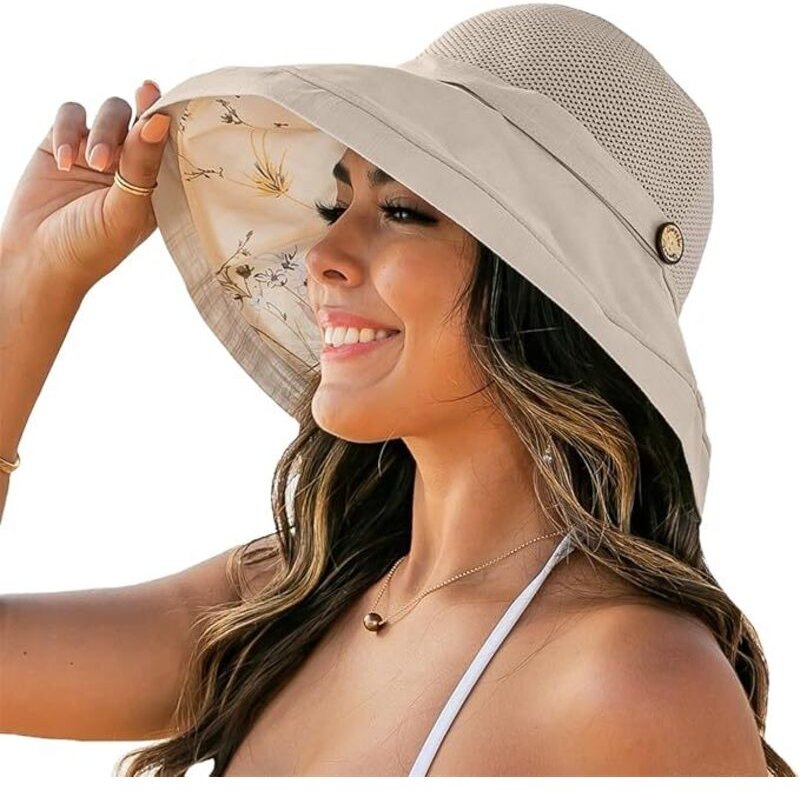 Damen-Sonnenhüte aus Netzgewebe, breite Krempe, perfekt für Sommer, Strand, Outdoor-Aktivitäten, UV-Schutz, faltbar, mit...