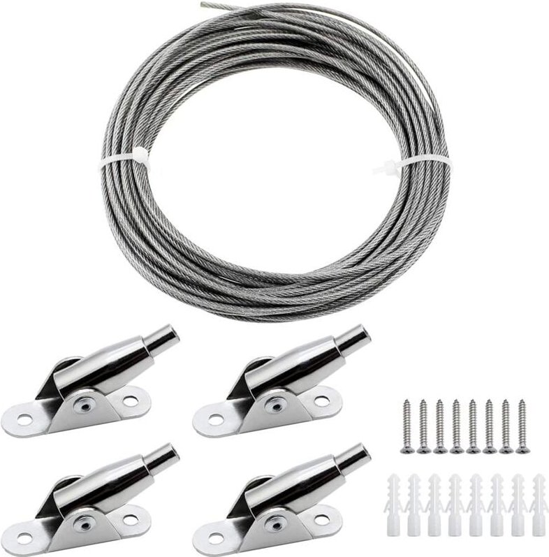 BSR - mm x 10 m PVC-beschichteter Edelstahl-Kabeldraht-Aufhängerahmen mit Drahtseil, festen Codes, Schrauben zum Aufhäng...