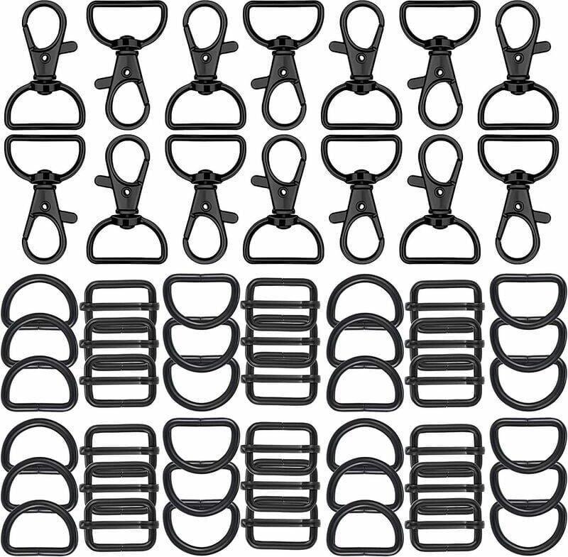 56 Stück Metall-Schlüsselanhänger – Drehbare Karabinerhaken, D-Ring, Schiebeschnalle für Handtaschenverschluss, Riemen, ...