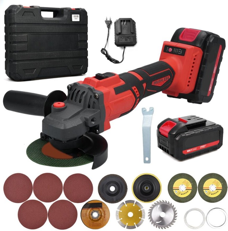 Bürstenloser Akku-Winkelschleifer, 21 v, 9000 U/min, mit 4-Ah-Akku und verstellbarem Zusatzgriff zum Schneiden, Schleife...