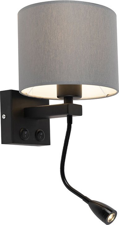 Moderne Wandleuchte Brescia schwarz mit grauem Schirm 18/18/1