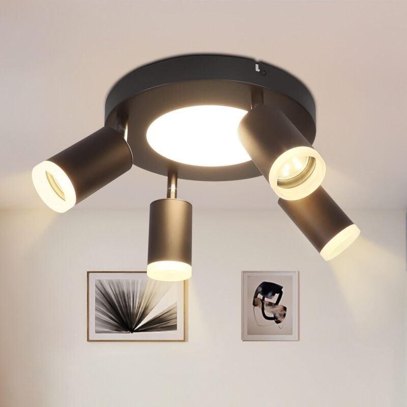 Led Deckenlampe 4 Flammig Deckenspot GU10 - Schlafzimmerlampe 3000k Schwarz Küchenlampe 20W Deckenstrahler Schwenkbar fü...