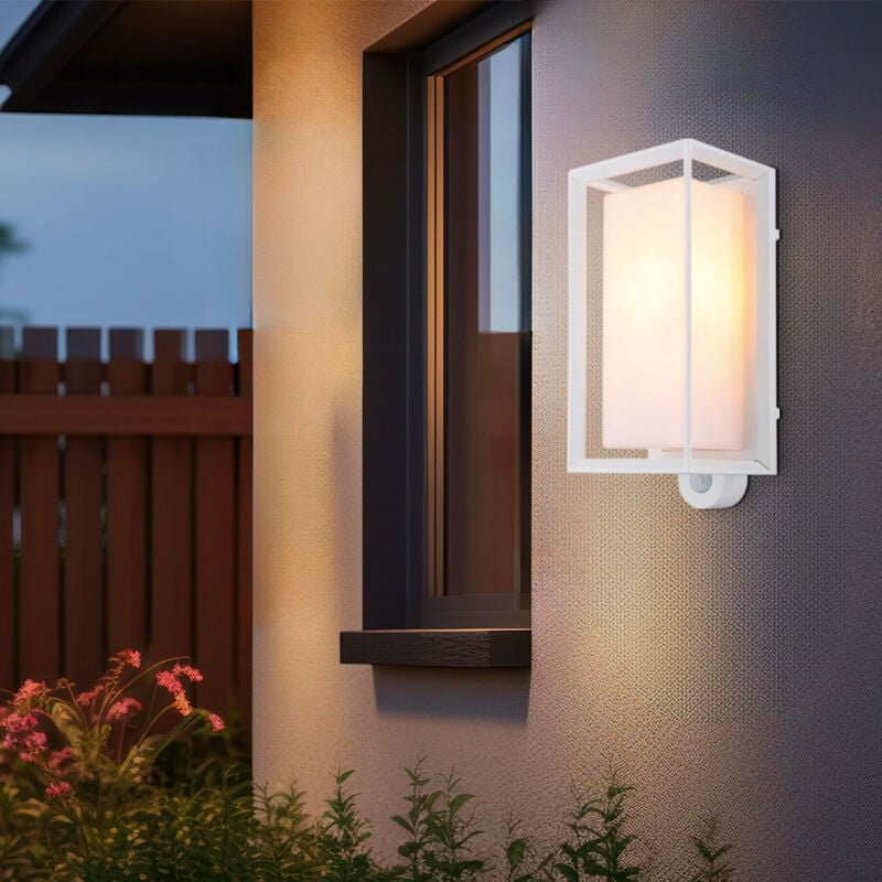 Außenwandleuchte Haustürlampe Bewegungsmelder Fassadenlampe Gartenlampe Wandlampe, Aluminium weiß, E27, h 28 cm