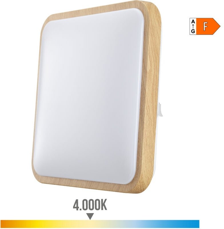 EDM - Quadratische Wandanbauleuchte led 18w 1820lm 4000k 33x33x7cm in Holzoptik