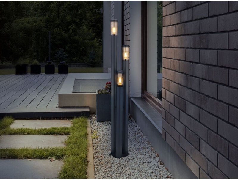 Meinewunschleuchte - led Wegeleuchte 3-flammig aus Edelstahl in Anthrazit & Rauch, Höhe 170cm