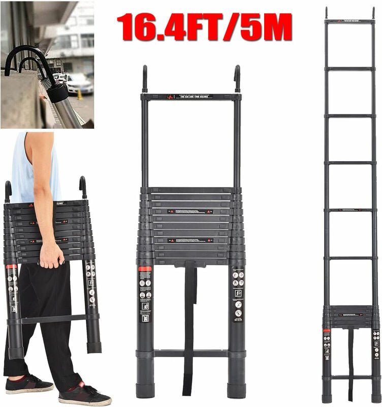 5m Alu Teleskopleiter Stehleiter Anlegeleiter Multifunktionsleiter 2pc Haken