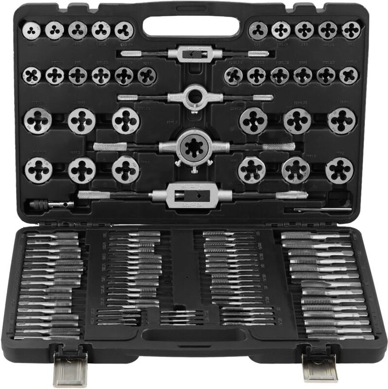 Mophorn Gewindebohrer- und Schneideisensatz, 110-teilig, metrische M2-M18-Gewindeschneidwerkzeuge aus Lagerstahl mit kom...