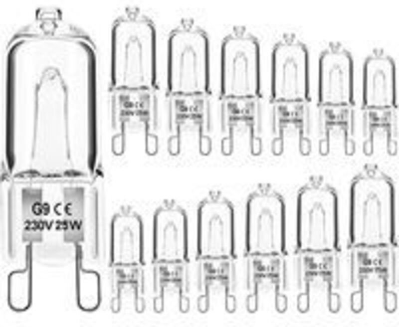 Ersandy - 12er-Pack G9-Halogenlampen, klare Kapsel, dimmbar, 25 w, 230 v, Warmweiß, für Backofen, Mikrowelle, Herd, Deck...
