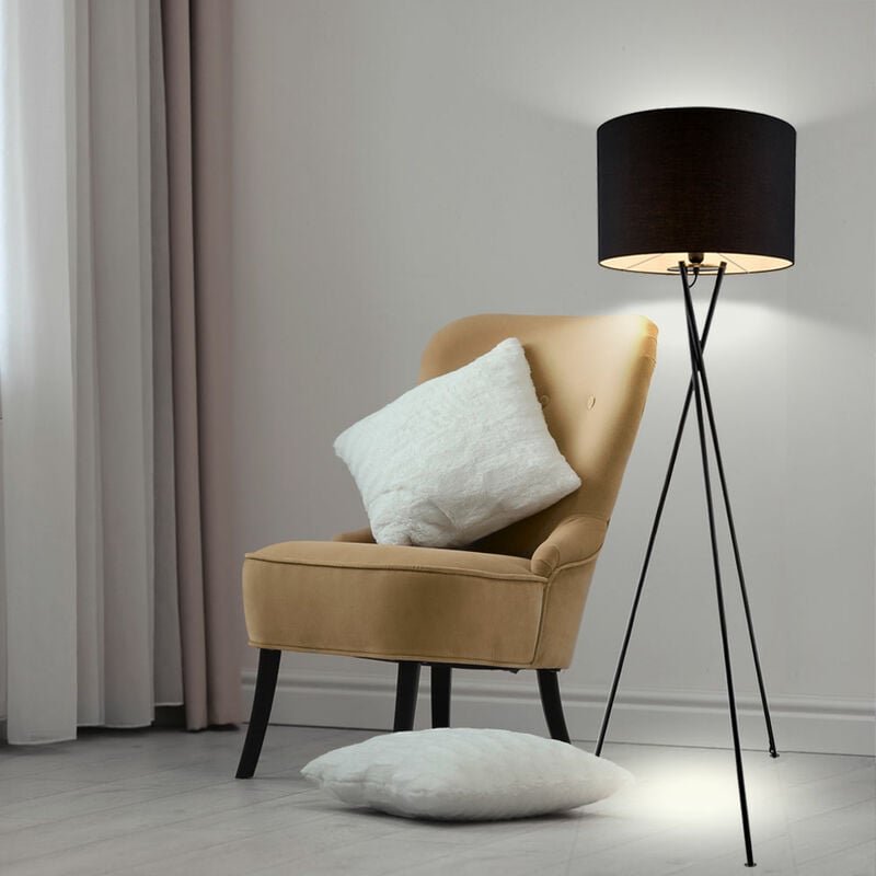 Thumbnail - Stehleuchte 3-Bein Stativleuchte Textil schwarz Stehlampe Wohnzimmer, mit Schalter Metallgestell, 1x E27, DxH 54 x 160 c...