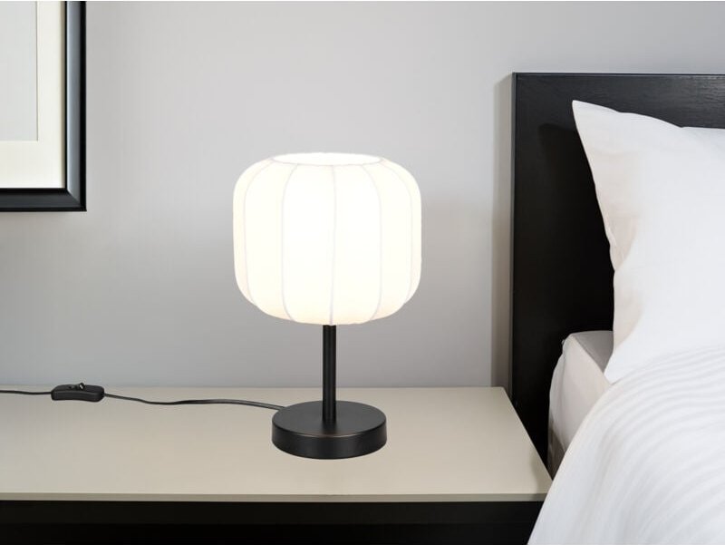 Thumbnail - Reality Leuchten - Ausgefallene Tischleuchte madeline mit Stoff Lampenschirm in Weiß, Höhe 31cm