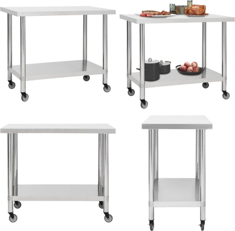 Küchen-Arbeitstisch mit Rollen 100x45x85 cm Edelstahl - Arbeitstisch - Arbeitstische - Home & Living