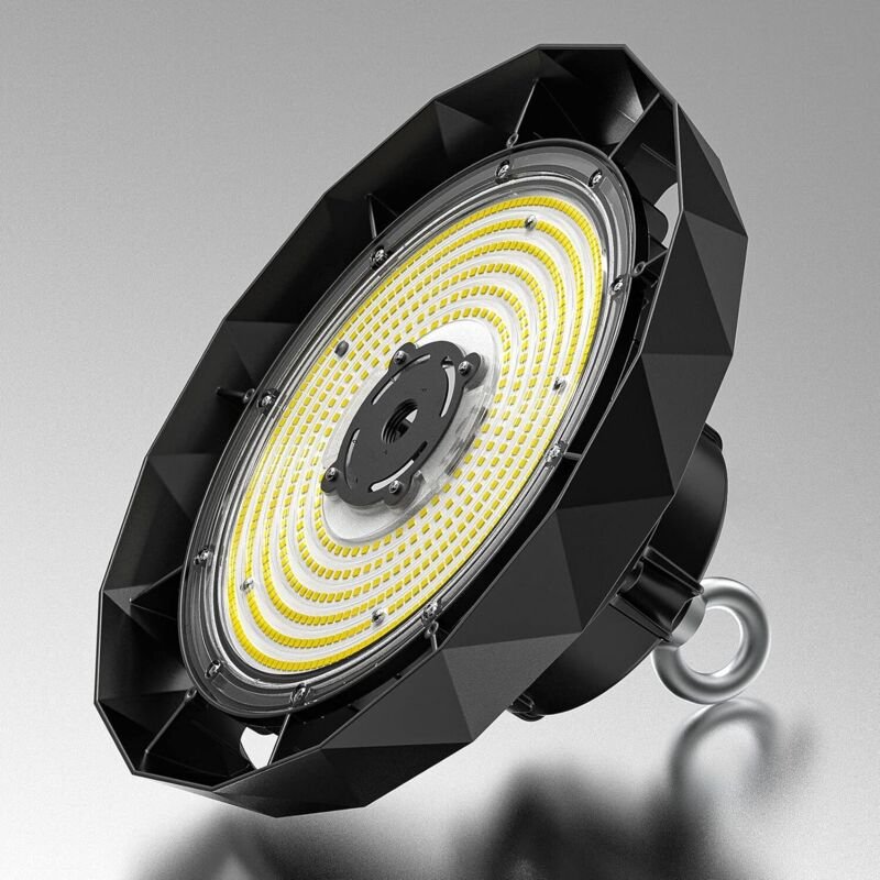 Amdelne LED Hallenstrahler 200W Ø32cm Kaltweiß 6000K Energieeffiziente Fabrikbeleuchtung IP65 UFO Highbay Industrielampe...