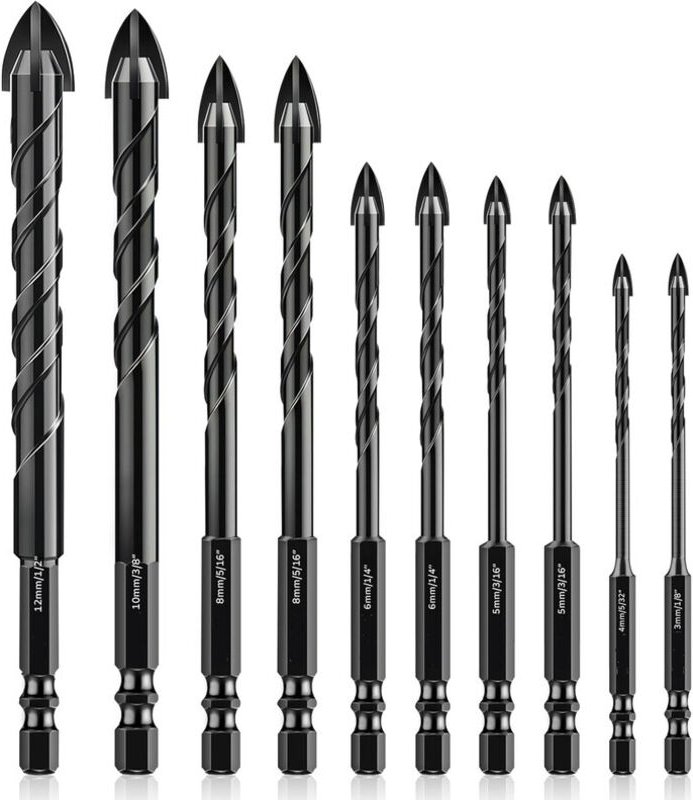 Fliesenbohrer, 10 Stück, Glasbohrer, Glasbohrer, Glasfliesenbohrer, Keramikbohrer, mit Sechskantschaft, zum Bohren von G...