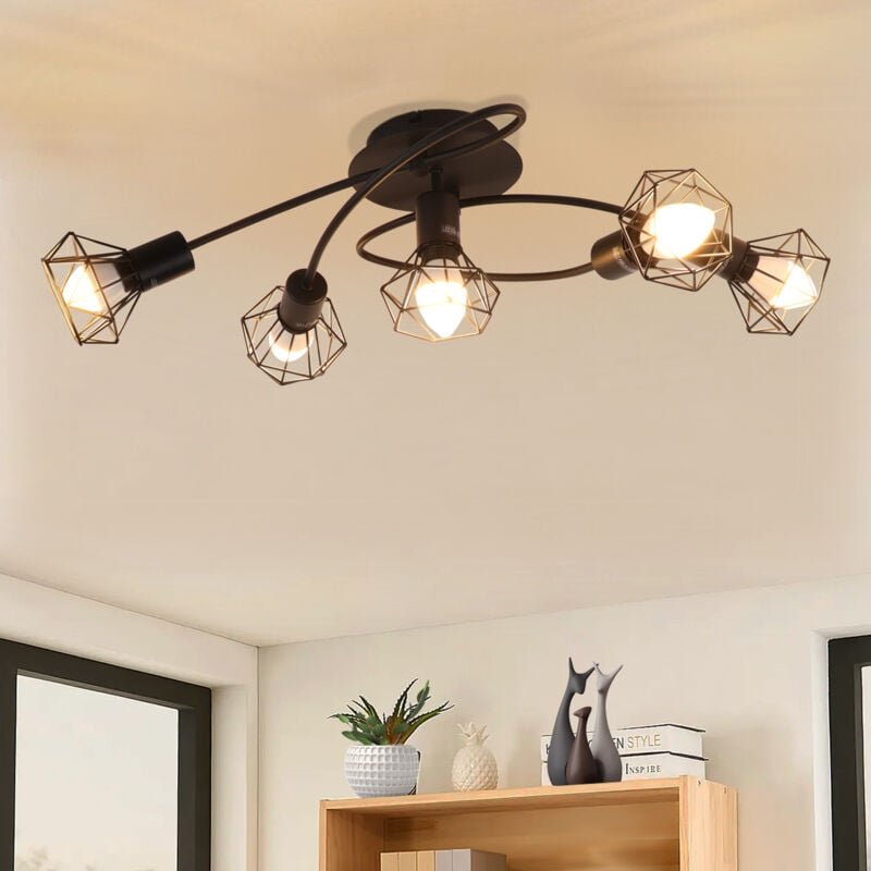 Thumbnail - Led Deckenleuchte E14 Deckenlampe Schwarz - Deckenstrahler 5 Flammig Industrial Deckenspots Schwenkbar 350° Vintage Retr...