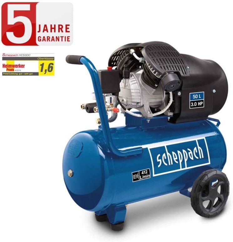 Thumbnail - Scheppach - Kompressor 50 l Luftkompressor 10 bar Druckluft 3PS - 412L/min HC53DC