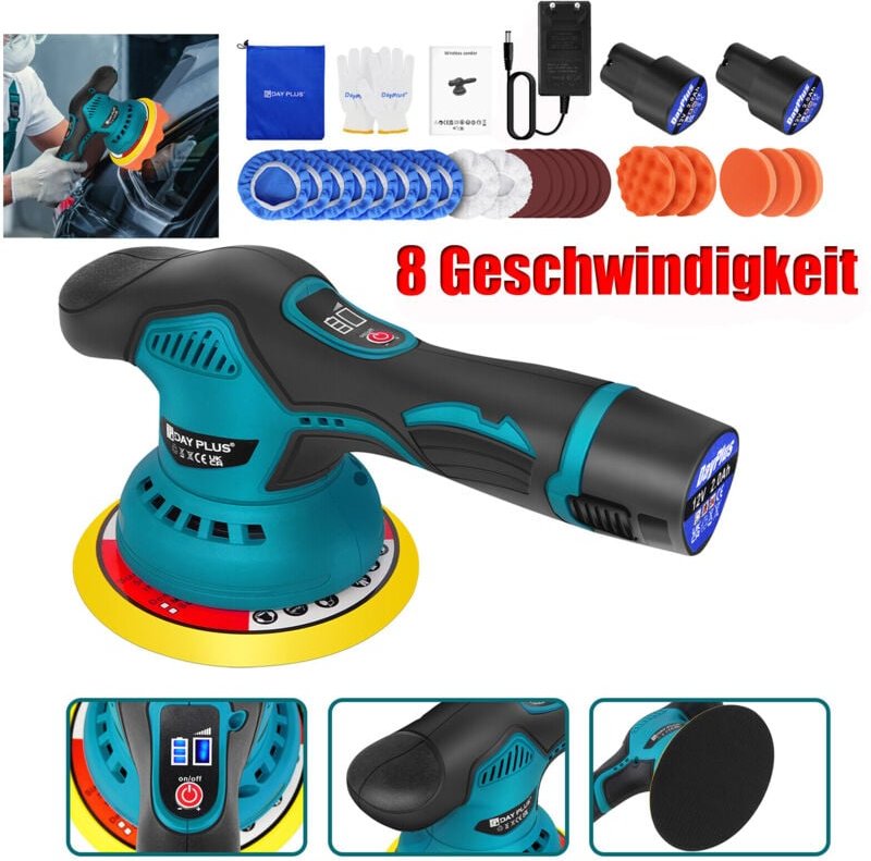 6 Zoll Poliermaschine Polierer Maschine Poliergerät Schleifmaschine Auto 2x Akku