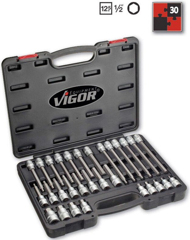 Innensechskant Schraubendreher-Einsatz Satz, Vierkant hohl 12,5 mm (1/2), Innen Sechskant Profil, 5 - 19, Anzahl Werkzeu...