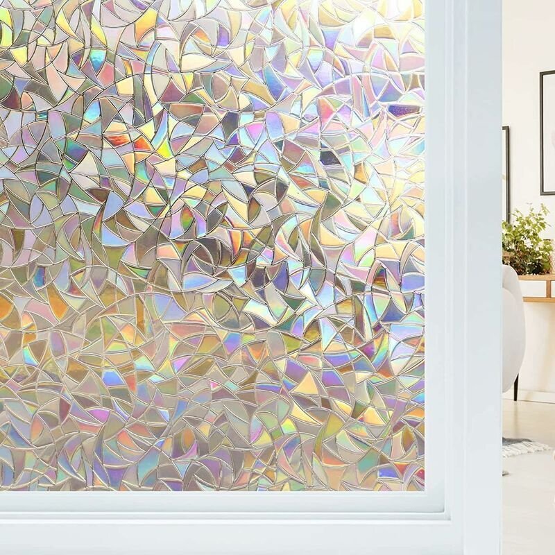 Elektrostatische Fensterfolie mit Regenbogeneffekt, dekorative Sichtschutzfolie, 3D-UV-Schutzfolie, ideal für Schlafzimm...